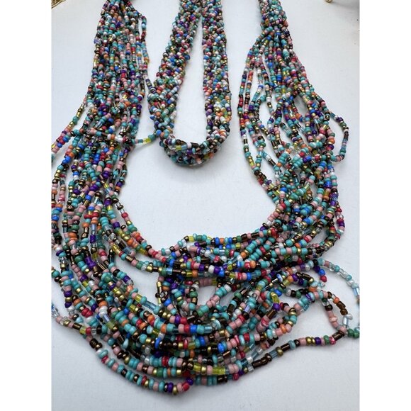 BEAUTIFUL MULTI STRAND ETHNIC RAINBOW BEADED LONG NECKLACE 40” - Picture 4 of 7